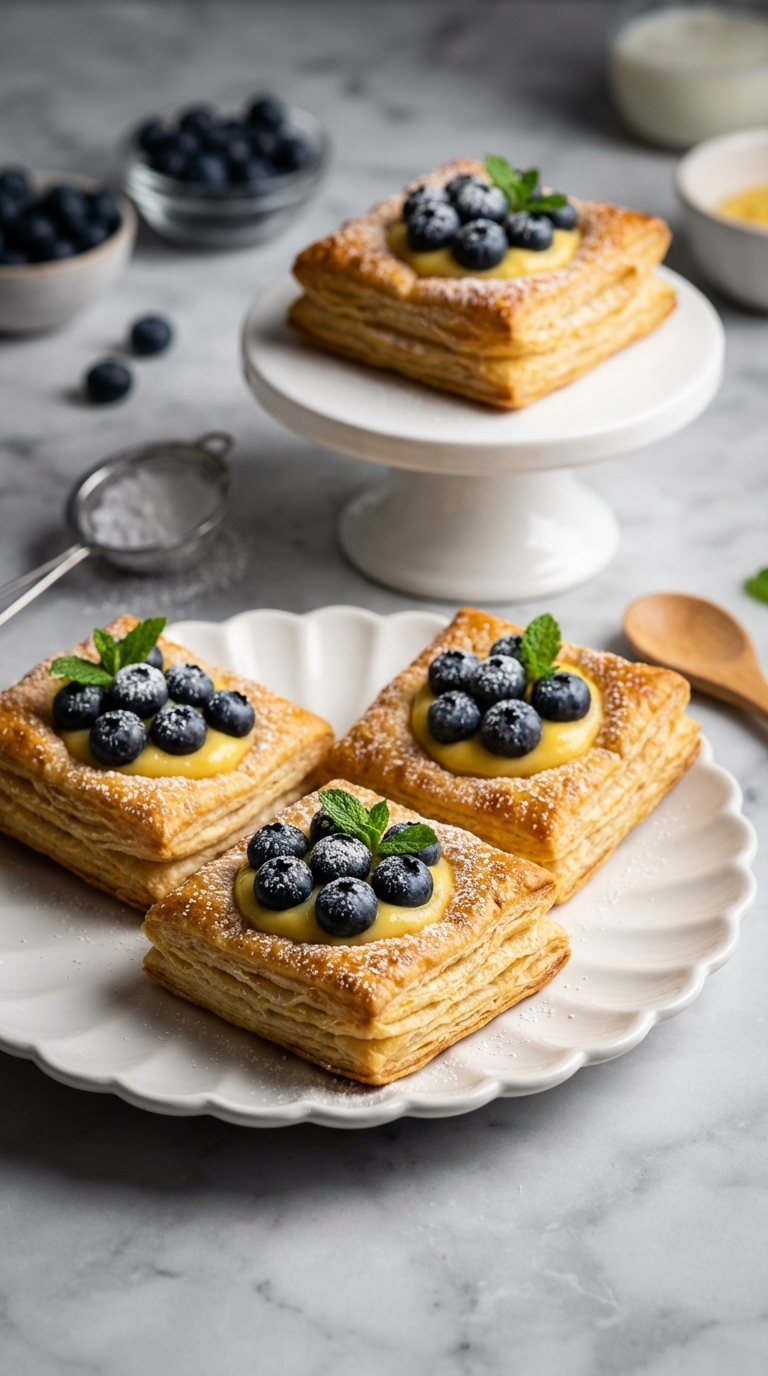 Golden  Blueberry Pastry Rings with Vanilla Cream Filling: 5 Star Results Every Time